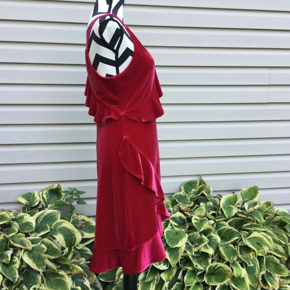 NWT Express Red Velvet Ruffle One Shoulder Dress - Picture 6 of 8